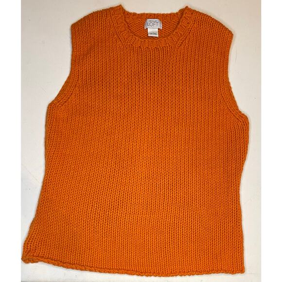Ann Taylor LOFT Chunky Knit Sweater Vest Sz Lg Orange Wool Blend Rib Tank Top - Picture 3 of 11